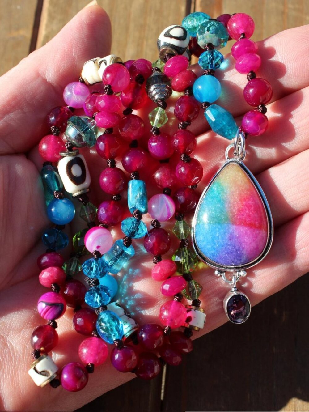 Beaded Mosaic in a Gemstone Harmony Handmade Necklace
